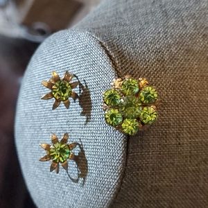 Gorgeous Ladies screw back earrings with Brooch Green Crystals. SIGNED